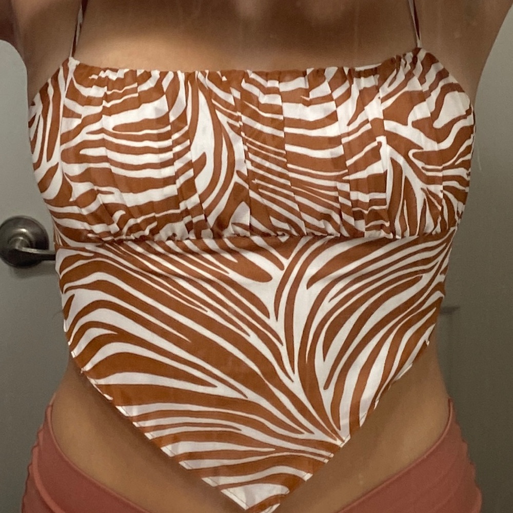 Brown Zebra crop top with tie back